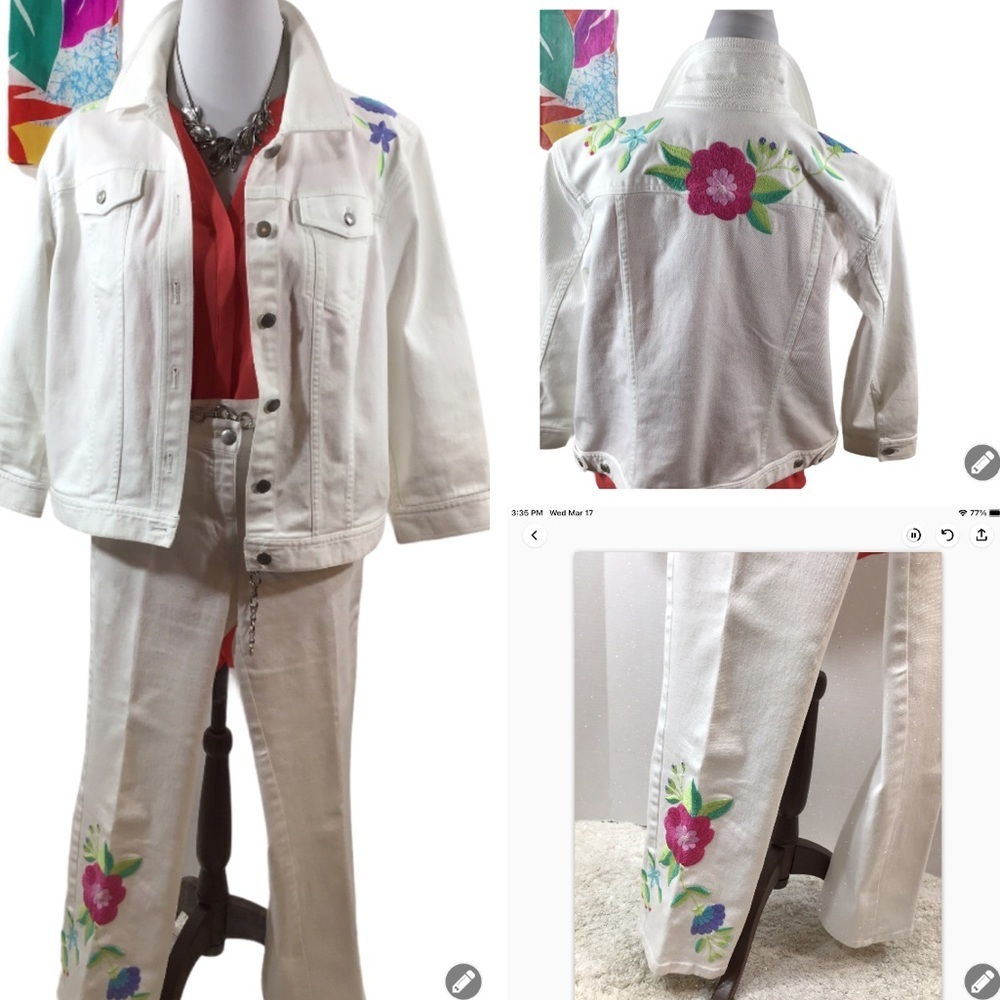 Sigrid Olsen 2pc embroidered jeans jacket set